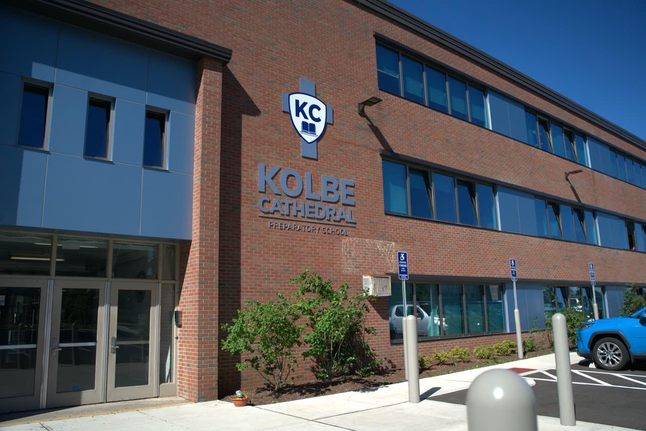 The Kolbe Cathedral entrance and crest