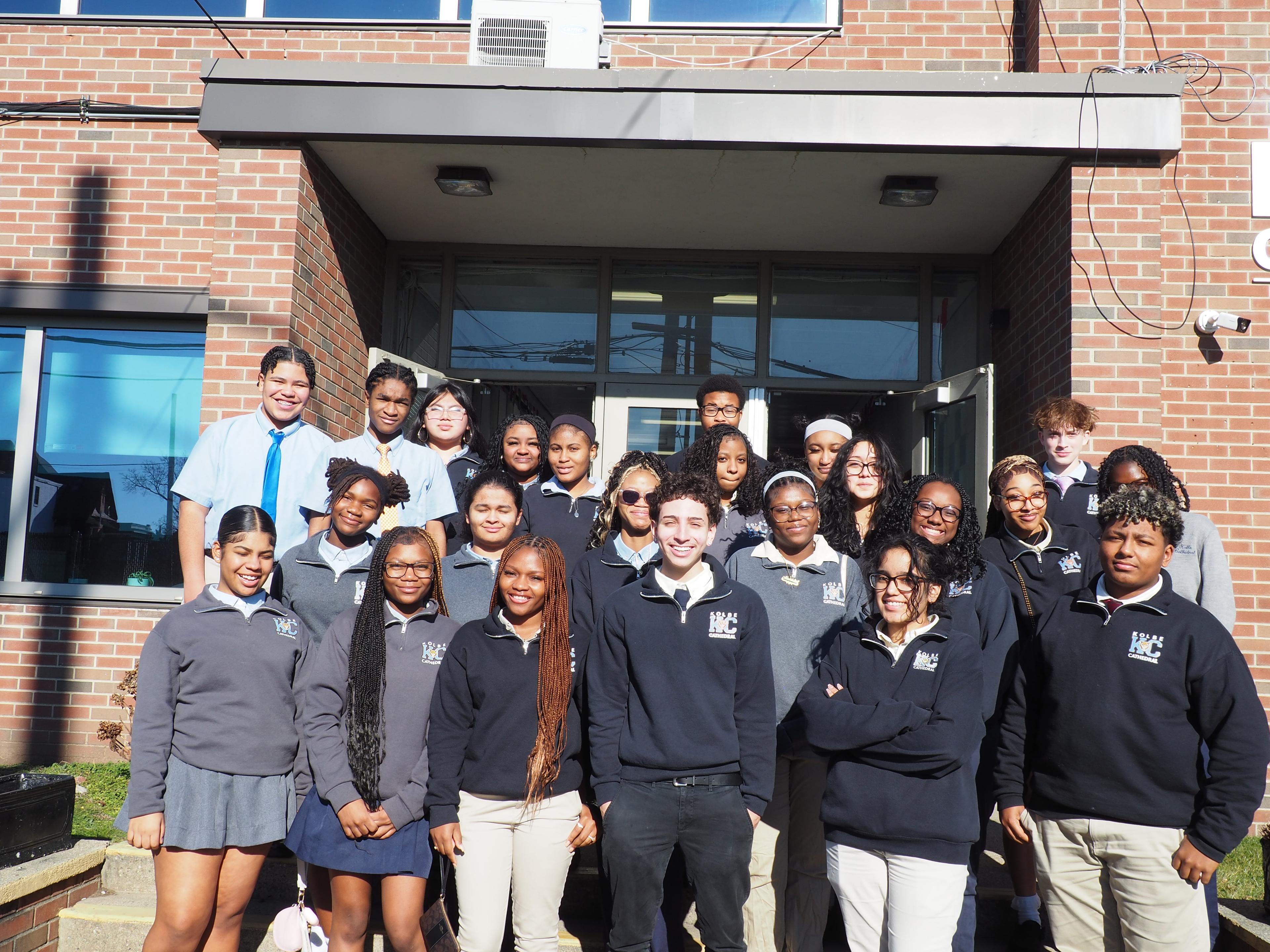 Kolbe Cathedral students in school uniform during a group activity